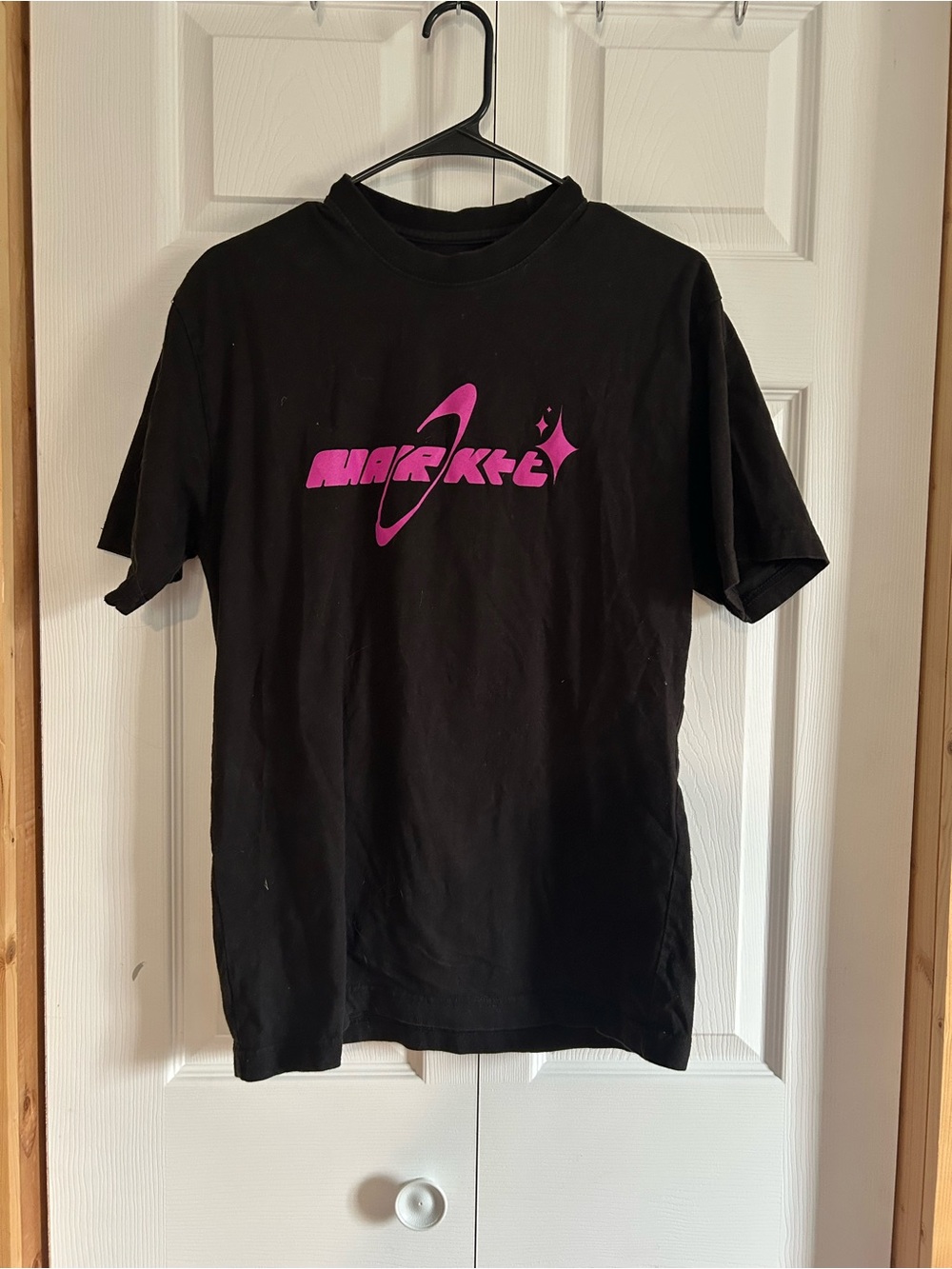 Black Short Sleeve Graphic Tee with Pink Logo